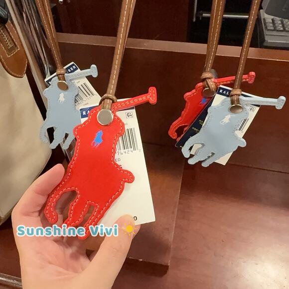 NWT POLO RALPH LAUREN Leather Charm Bag Charm Medium Ballet blue color - Picture 4 of 4